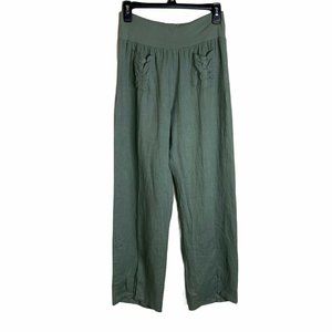 ENTRACTE Green Linen Elastic Waist Back Pockets Relaxed Fit Pants Women S Italy